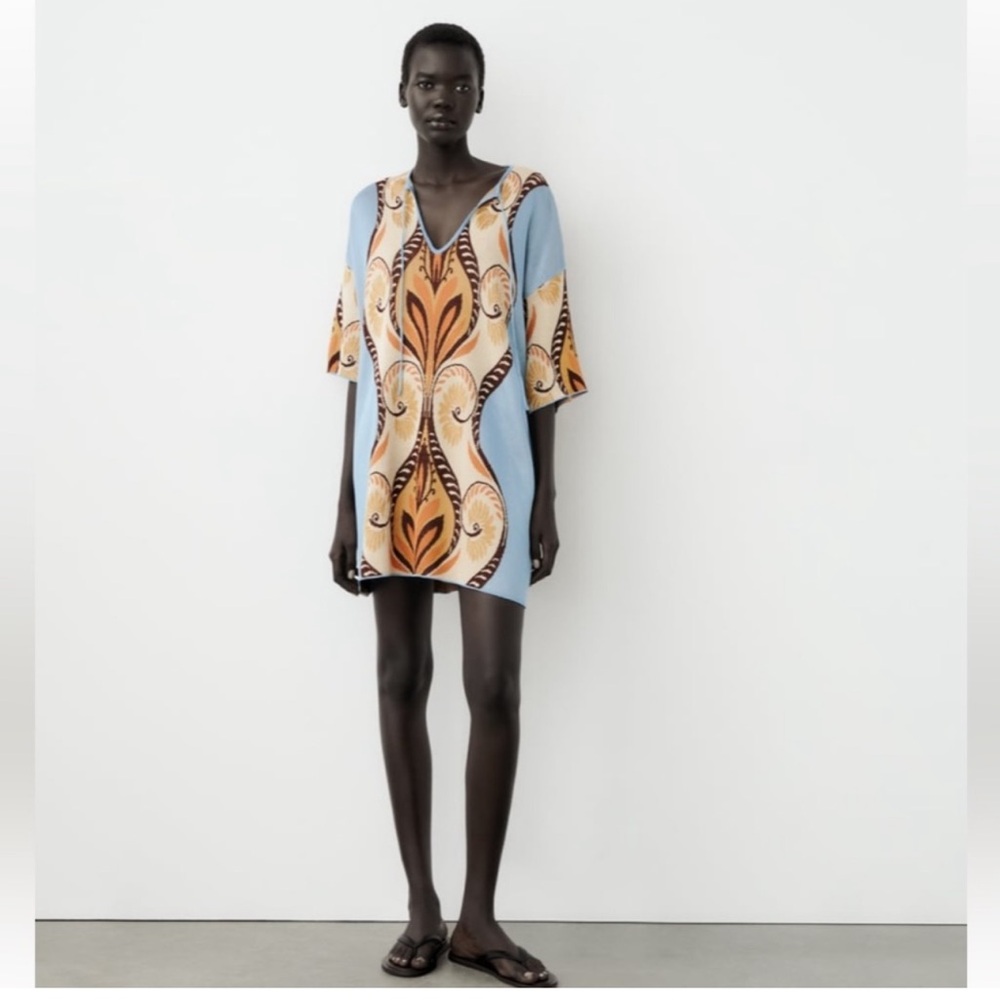 Zara JACQUARD KNIT MINI TUNIC DRESS